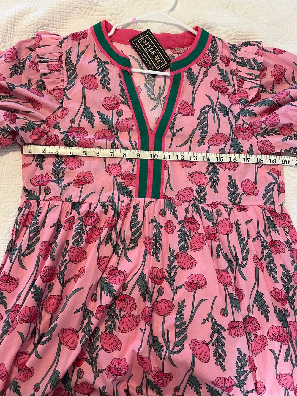 Entro Pink Floral Dress with Green Trim - Picture 4 of 4